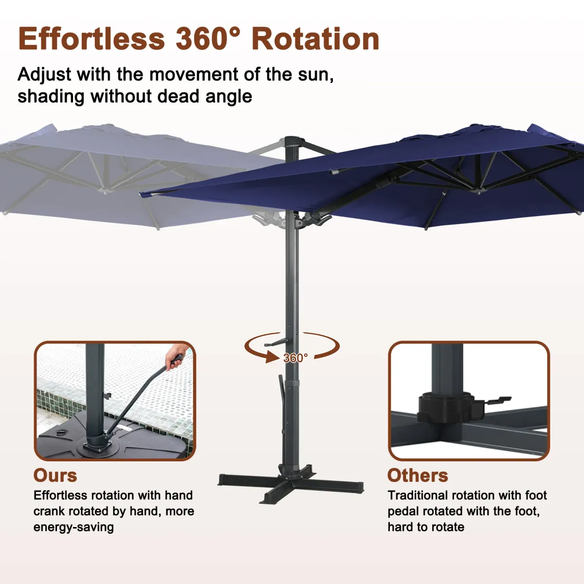 MONDAWE 10 ft. Square Outdoor Cantilever Umbrella Aluminum Frame Tilting Parasol with Detachable Bluetooth LED Light Panel and Weighted Based