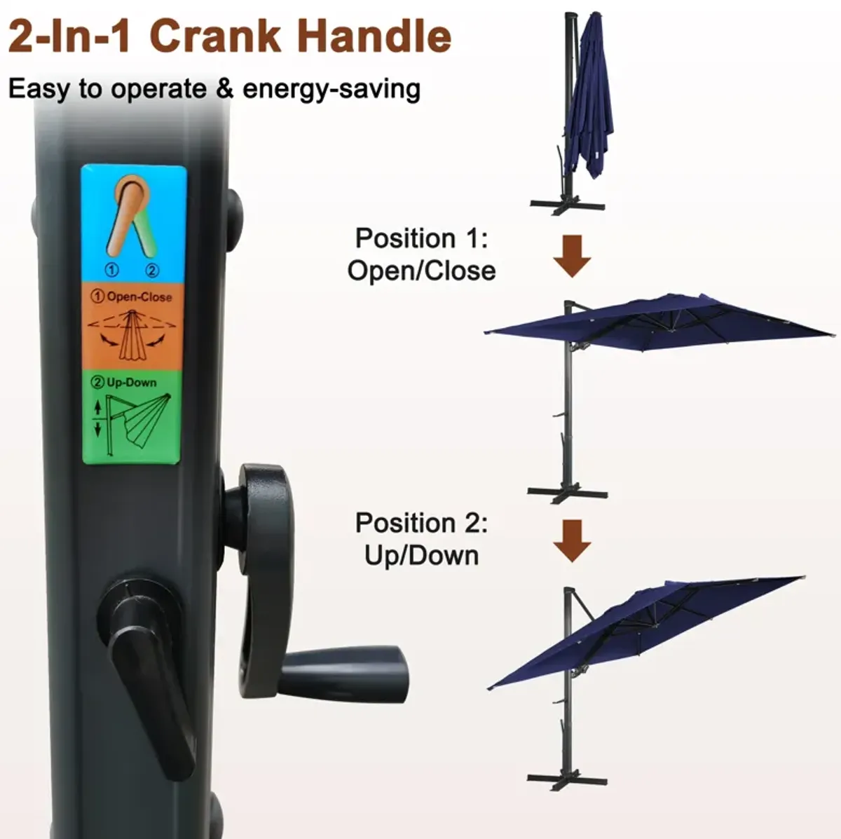 MONDAWE 10 ft. Square Outdoor Cantilever Umbrella Aluminum Frame Tilting Parasol with Detachable Bluetooth LED Light Panel and Weighted Based