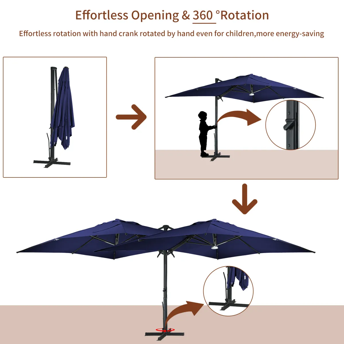 MONDAWE 10 ft. Square Outdoor Cantilever Umbrella Aluminum Frame Tilting Parasol with Detachable Bluetooth LED Light Panel and Weighted Based