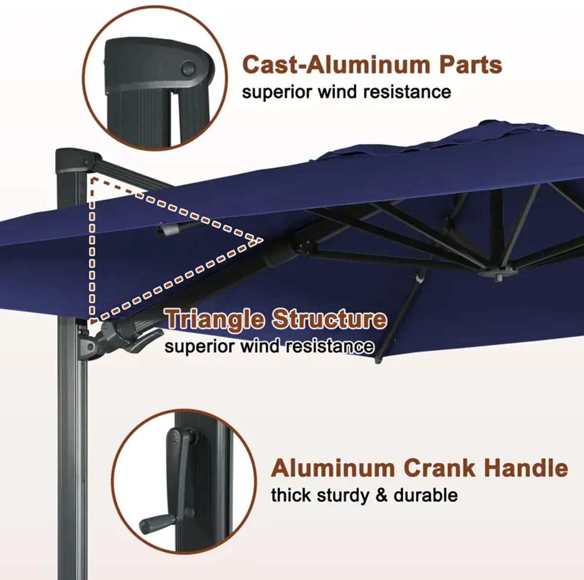 MONDAWE 10 ft. Square Outdoor Cantilever Umbrella Aluminum Frame Tilting Parasol with Detachable Bluetooth LED Light Panel and Weighted Based