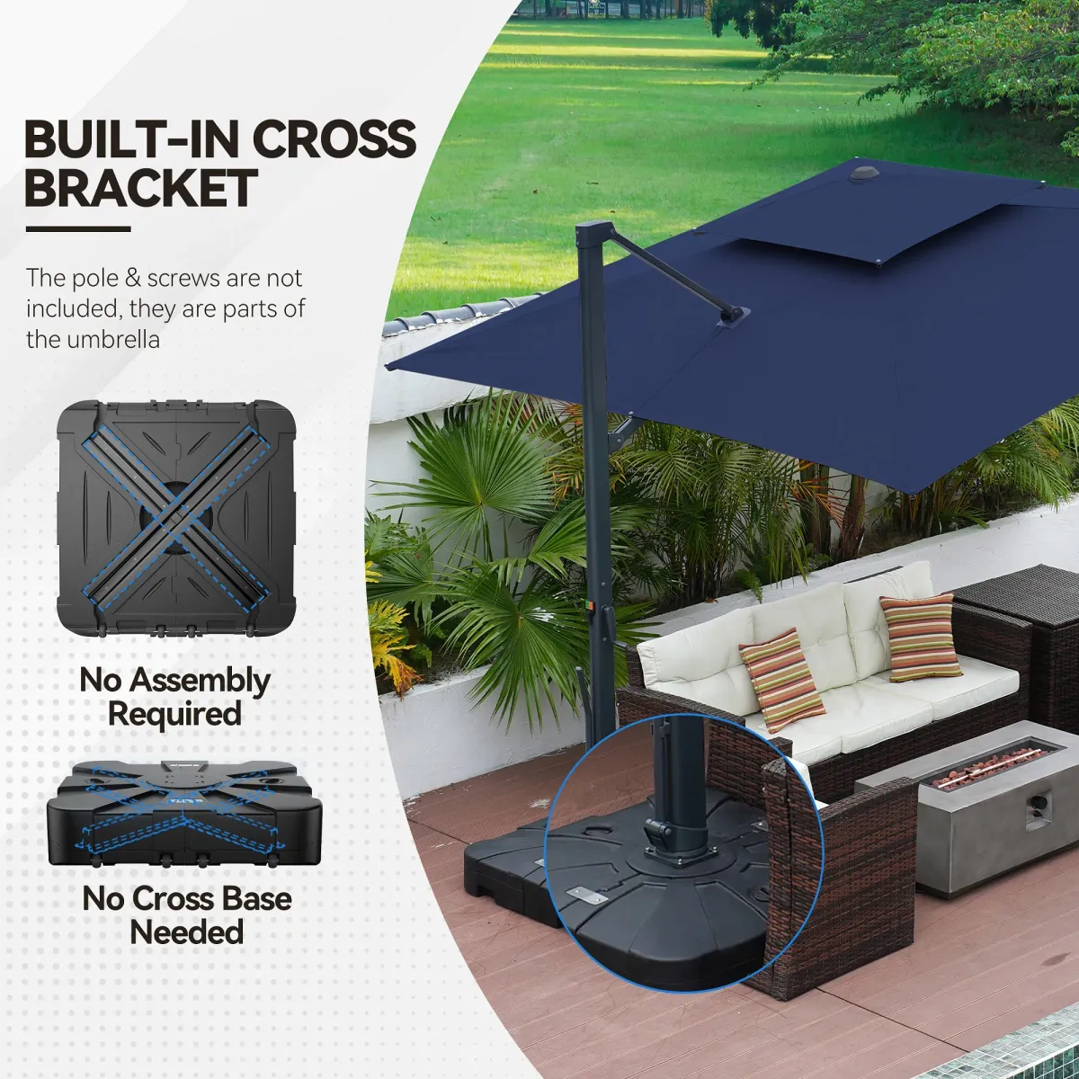 MONDAWE 10 ft. Square Outdoor Cantilever Umbrella Aluminum Frame Tilting Parasol with Detachable Bluetooth LED Light Panel and Weighted Based