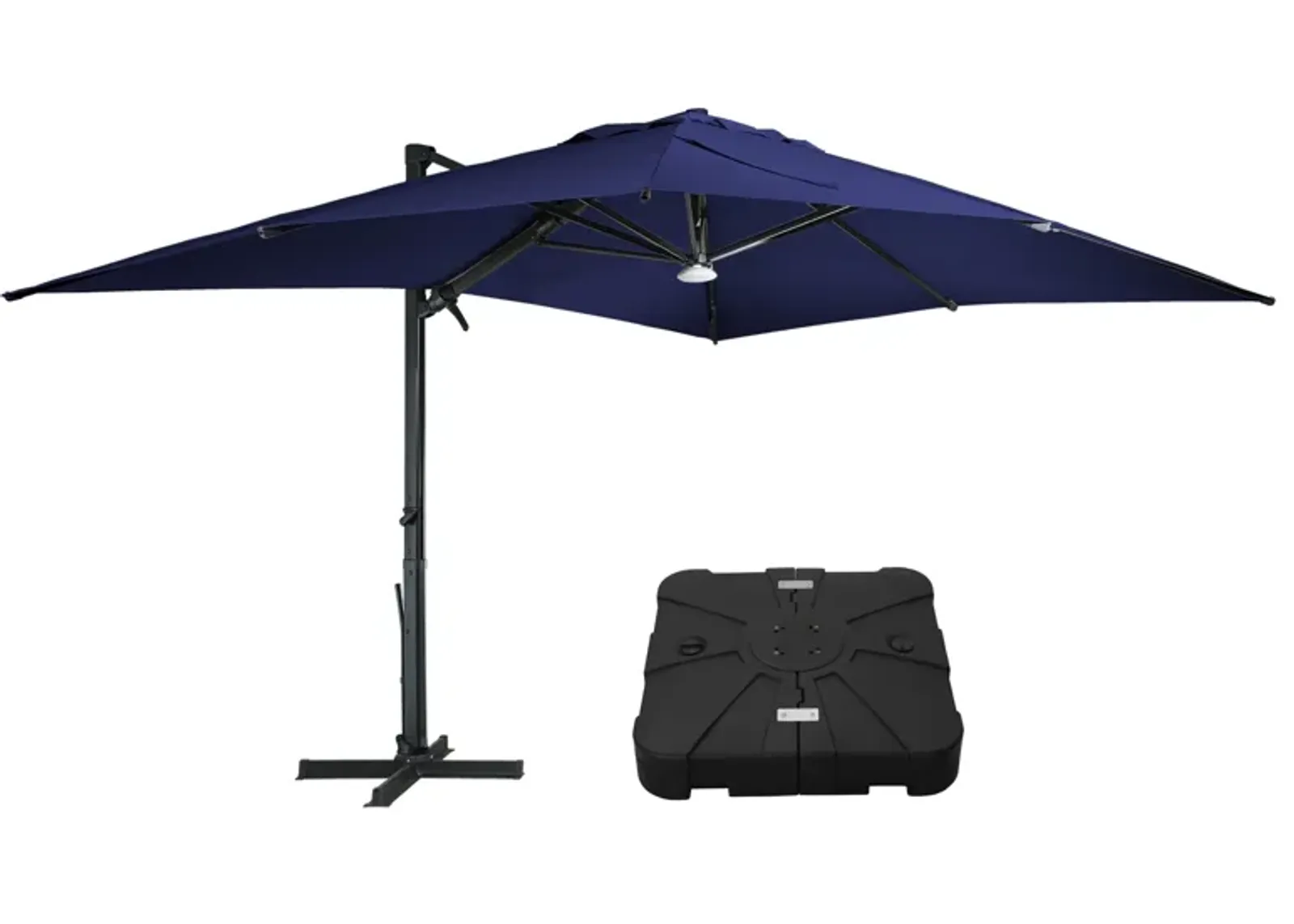 MONDAWE 10 ft. Square Outdoor Cantilever Umbrella Aluminum Frame Tilting Parasol with Detachable Bluetooth LED Light Panel and Weighted Based