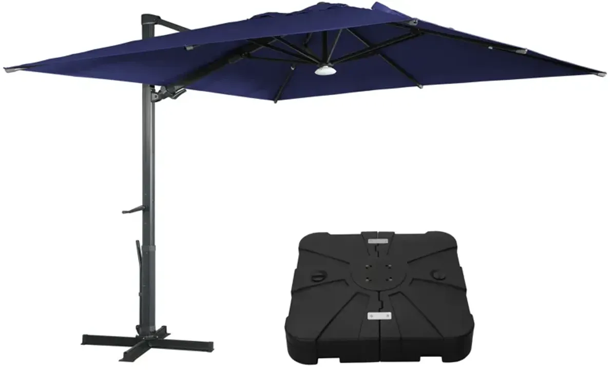 MONDAWE 10 ft. Square Outdoor Cantilever Umbrella Aluminum Frame Tilting Parasol with Detachable Bluetooth LED Light Panel and Weighted Based