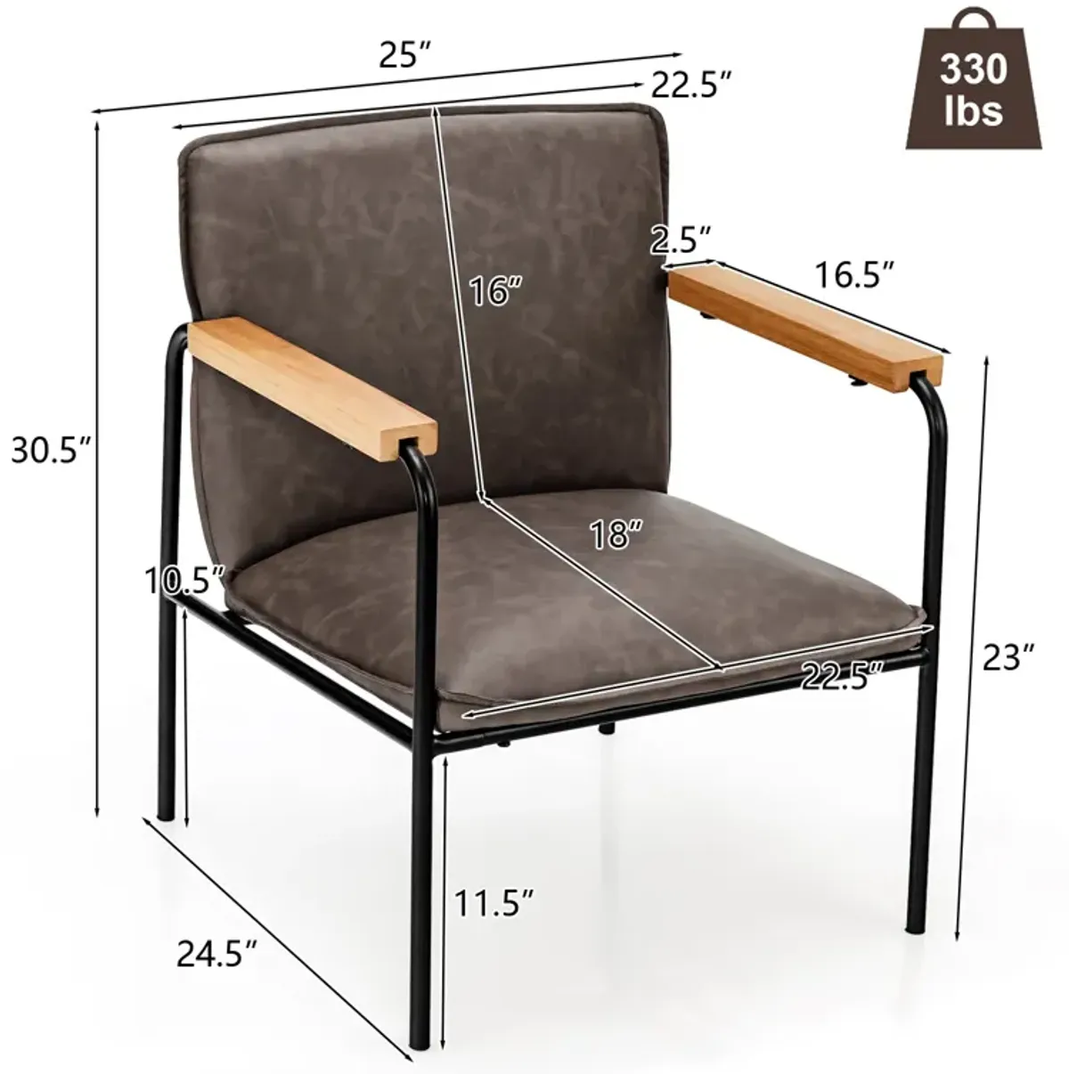 PU Leather Accent Chair with Rubber Wood Armrests