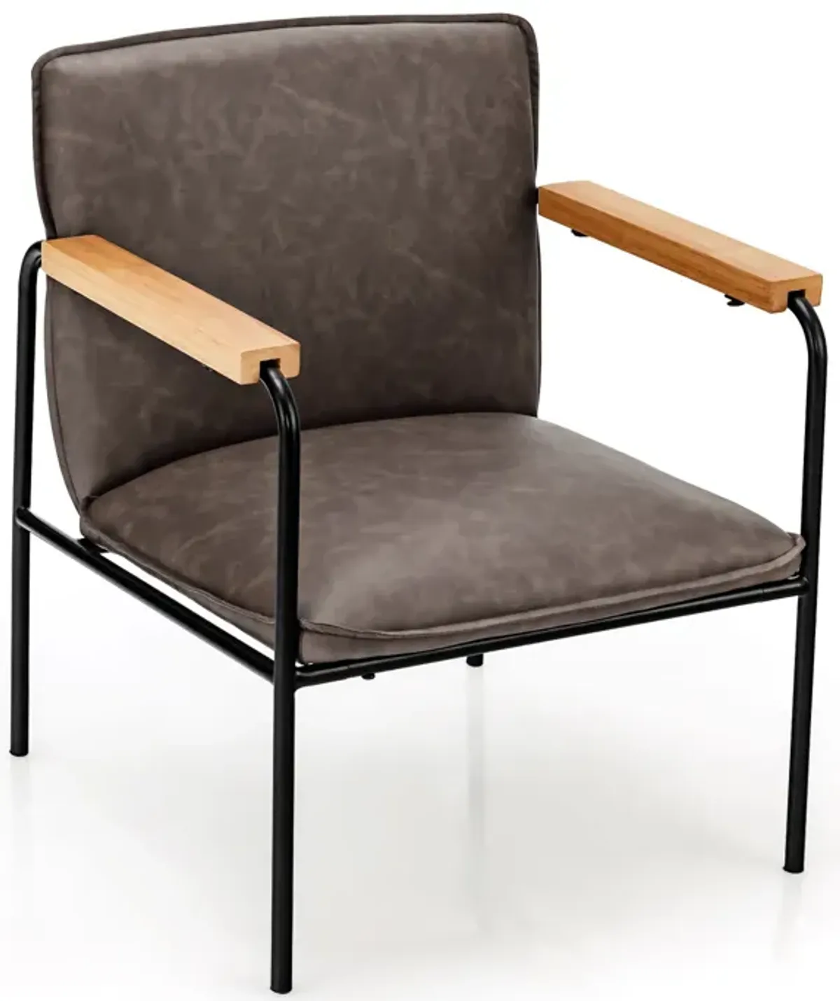 PU Leather Accent Chair with Rubber Wood Armrests