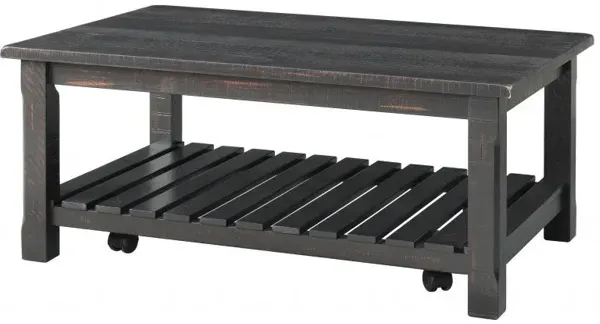 Hivvago 42" Antique Black Solid Wood Rectangular Distressed Coffee Table With Shelf