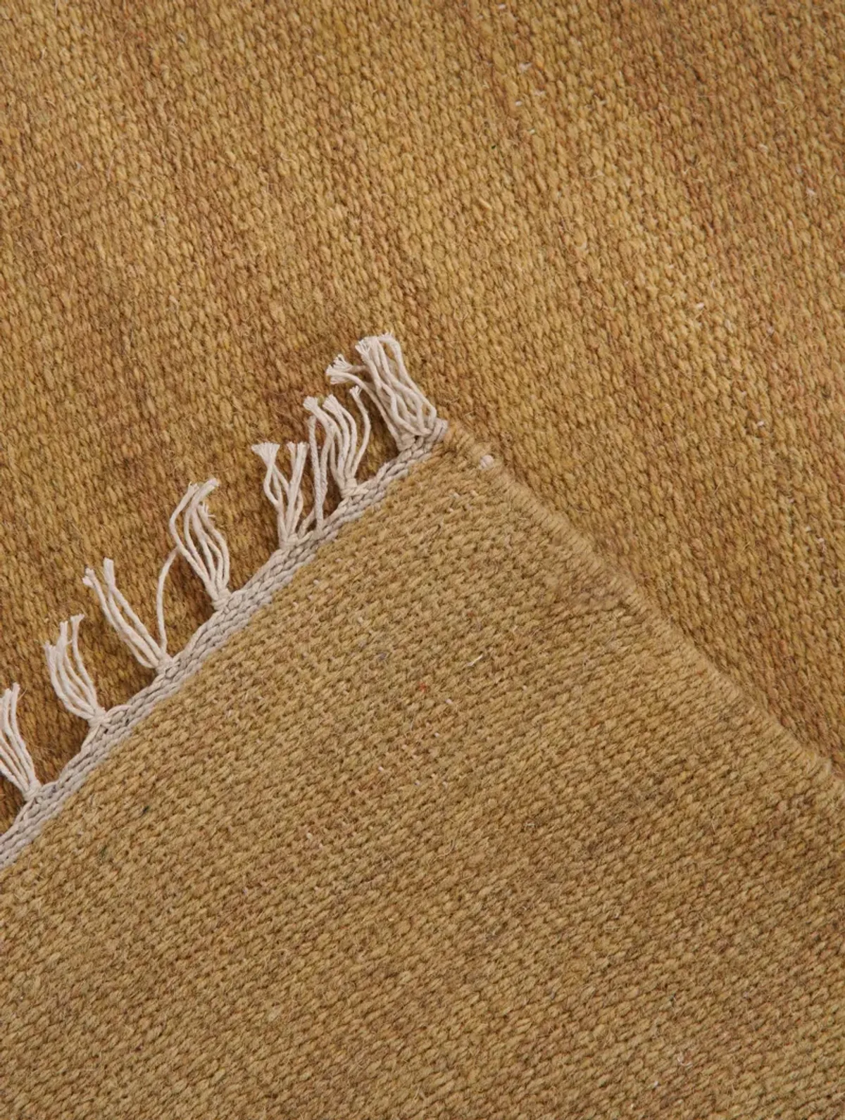 RUGSOTIC CARPETS HAND WOVEN FLAT WEAVE KILIM WOOL ECO-FRIENDLY AREA RUGS - 8'x10', Rectangle Shape, Gold Color, Solid Plain Design, Low Pile  Handmade Area Rugs for Living Room, Bed Room (D00111)