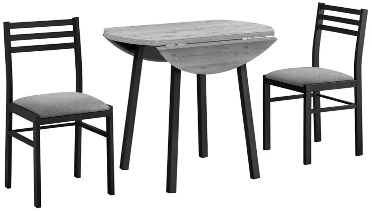 Dining Table Set, 3pcs Set, Small, 35 Drop Leaf, Kitchen, Black Metal