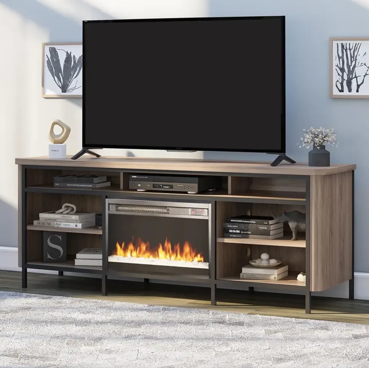 Danton Electric Fireplace Space Heater TV Console for TVs up to 75", Walnut