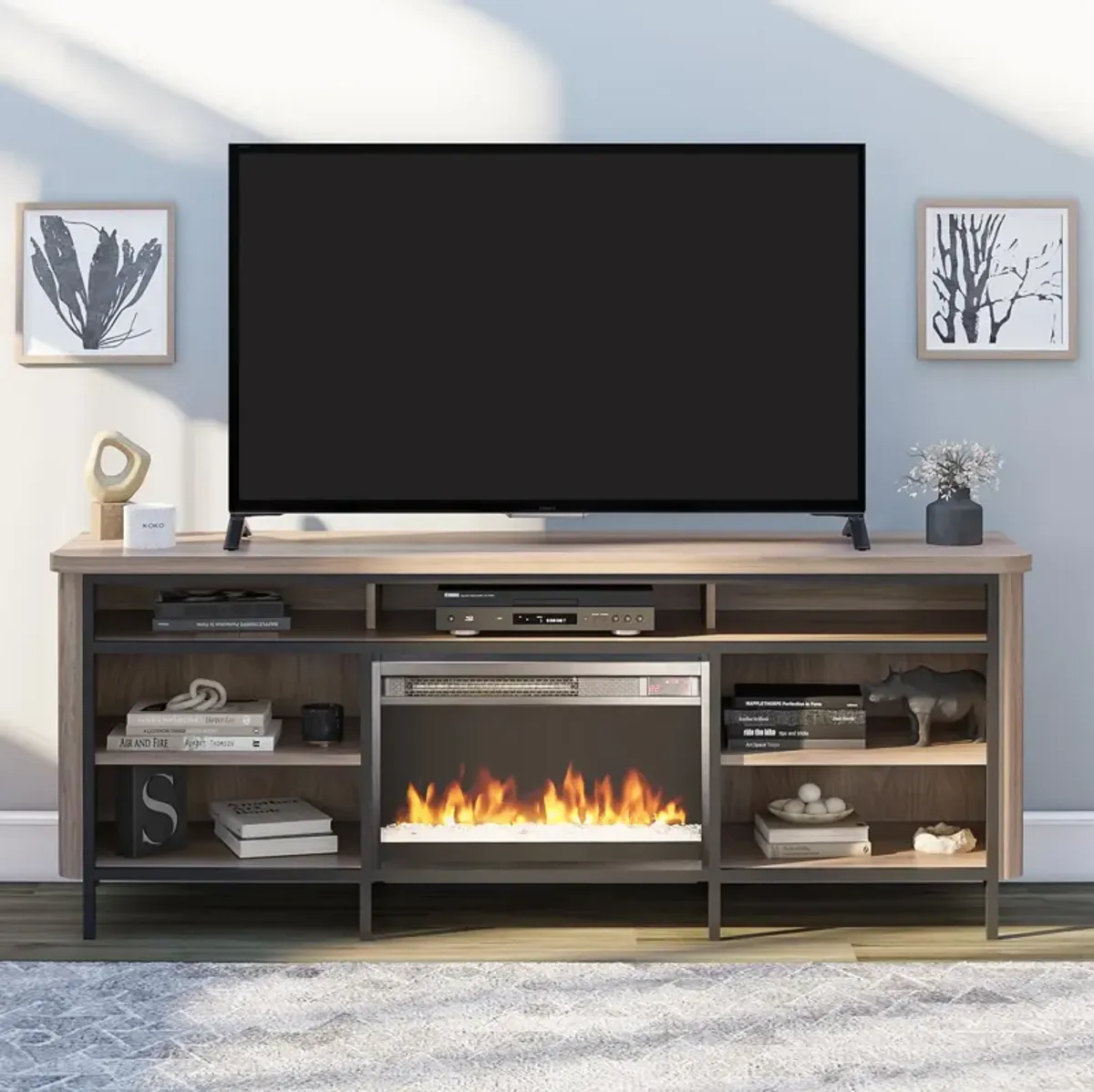 Danton Electric Fireplace Space Heater TV Console for TVs up to 75", Walnut