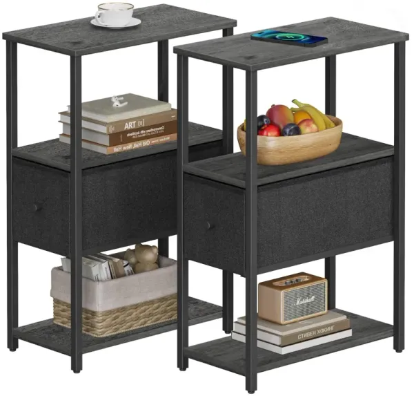 TUTOTAK Set of 2 Small Narrow End Table, Side Table, Nightstand with Cloth Drawer, Couch Table, for Living Room, Bedroom, Bedsid