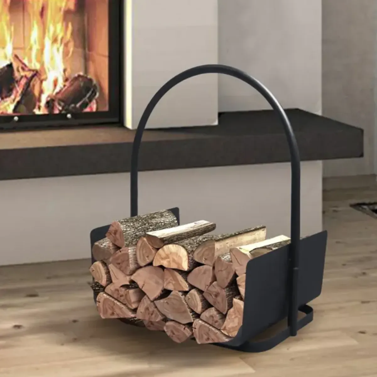 Metal Fireplace Log Holder, Portable Firewood Carrier & Storage Rack