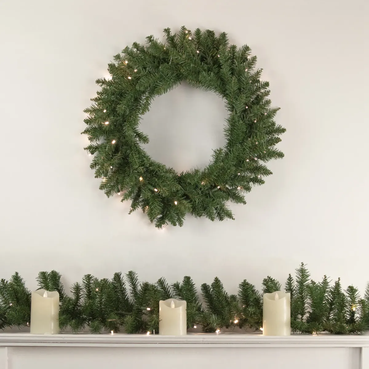 Pre-Lit Winona Fir Artificial Christmas Wreath  24-Inch  Warm White LED Lights