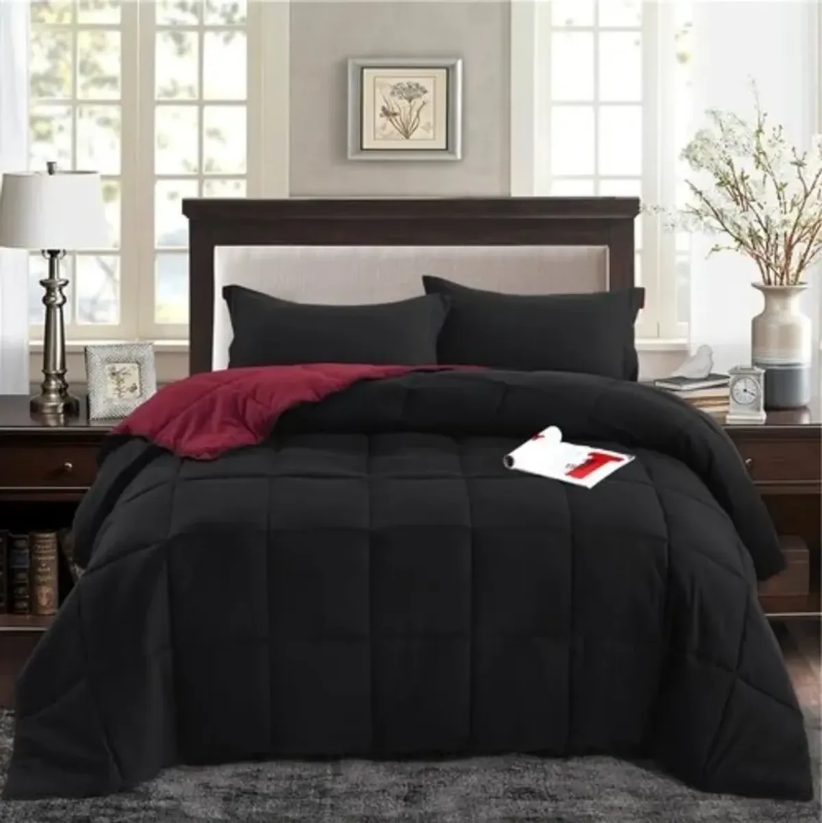 Hivvago Traditional Microfiber Reversible 3 Piece Comforter Set