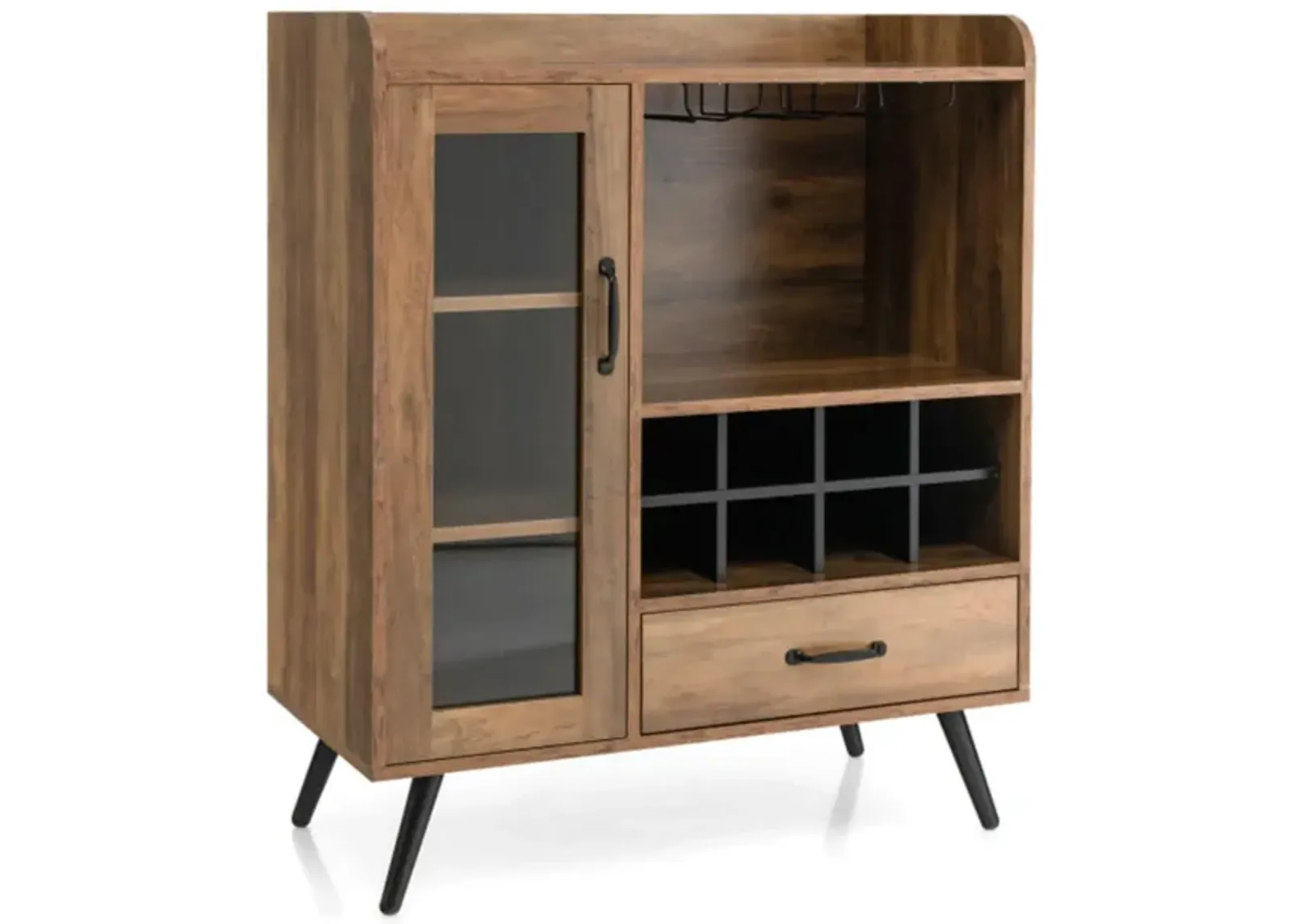 Hivvago Buffet Sideboard with Removable Wine Rack and Glass Holder-Rustic Brown