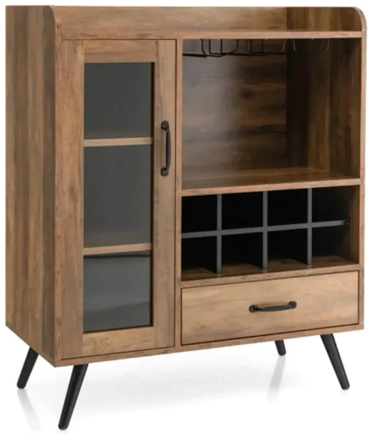 Hivvago Buffet Sideboard with Removable Wine Rack and Glass Holder-Rustic Brown