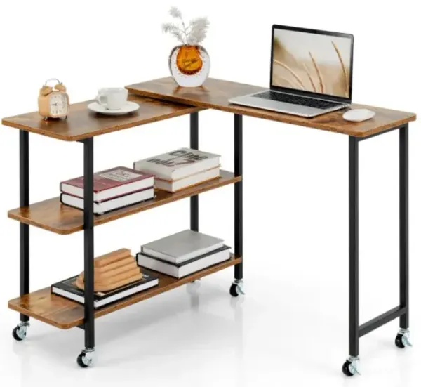 Hivvago 360Â° Rotating Sofa Side Table with 2-Tier Storage Shelves
