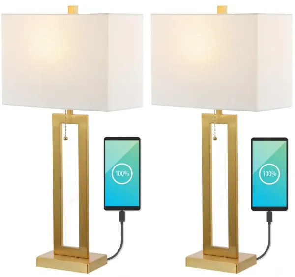 Sabrina Vintage Industrial Iron LED Table Lamp with Pull Chain and USB Charging Port (Set of 2)