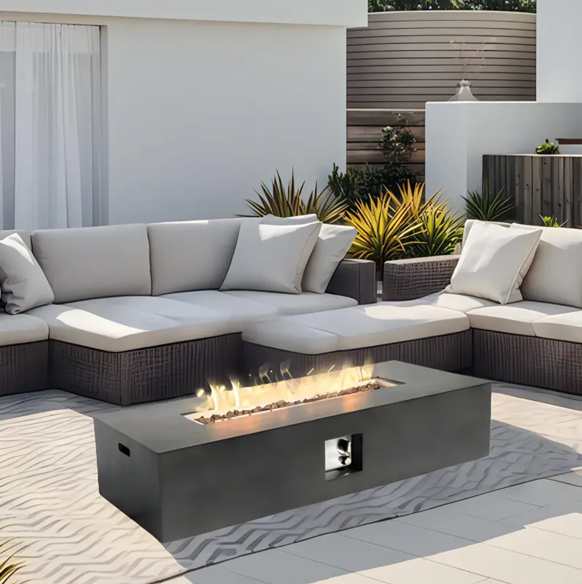 Mondawe 56" Outdoor Fiberglas Fire Pit Table,50K BTU Propane E-Ignition Waterproof Fire Table