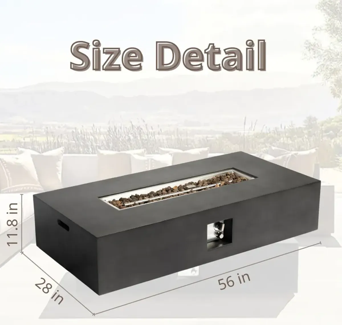 Mondawe 56" Outdoor Fiberglas Fire Pit Table,50K BTU Propane E-Ignition Waterproof Fire Table