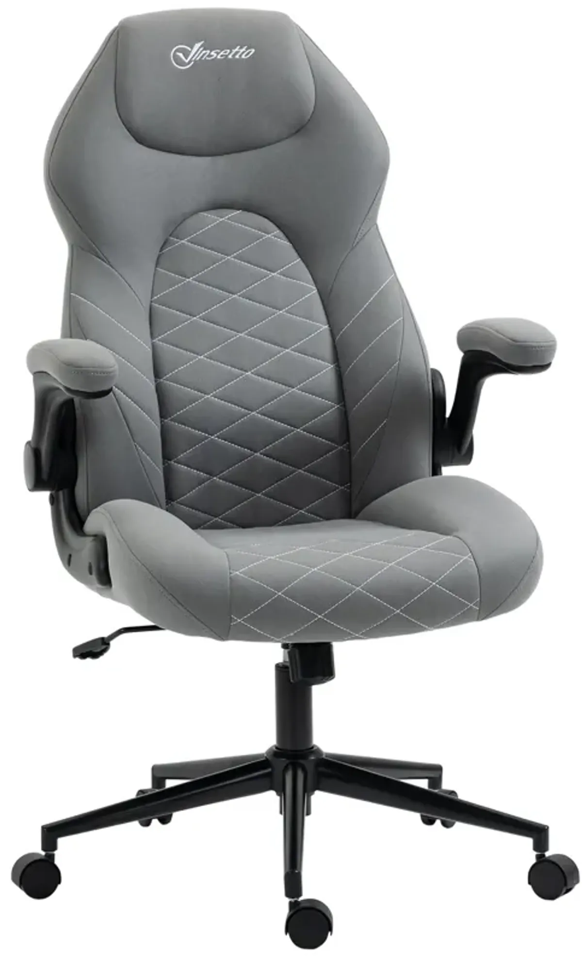 Light Gray Ergonomic Office Chair: Flip-Up Arms, Adjustable Height