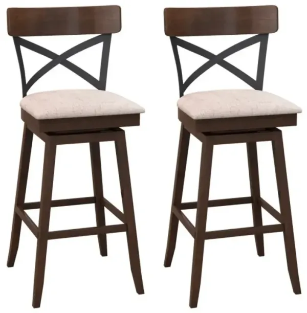 Hivago Set of 2 Wooden Swivel Bar Stools with Cushioned Seat and Open X Back