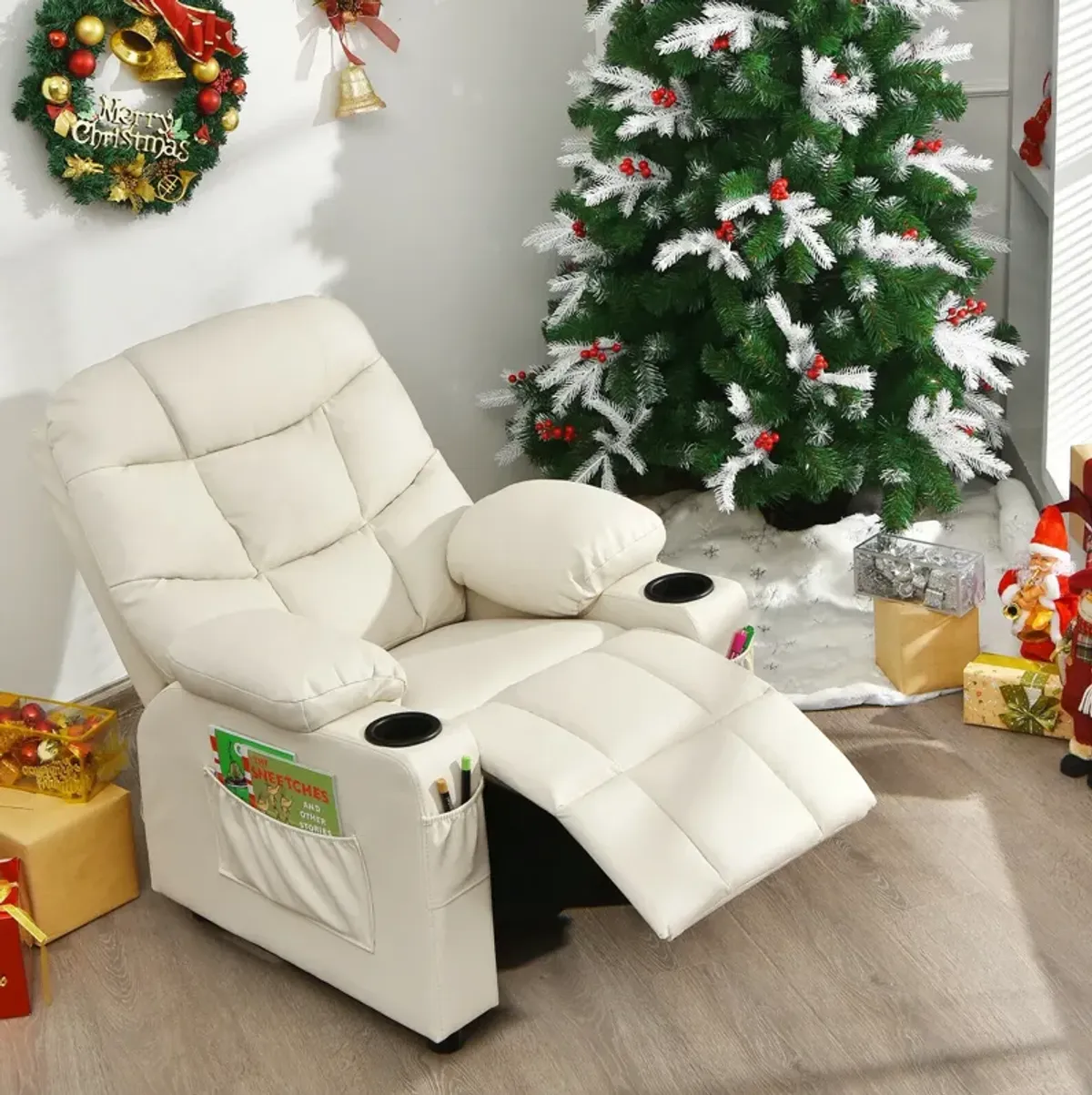 Kids Recliner Chair with Cup Holder and Footrest for Children