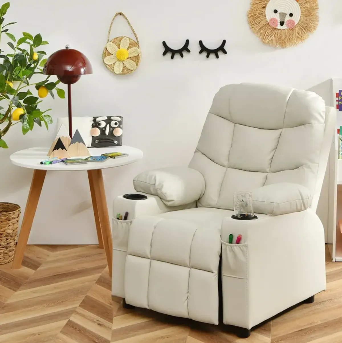 Kids Recliner Chair with Cup Holder and Footrest for Children