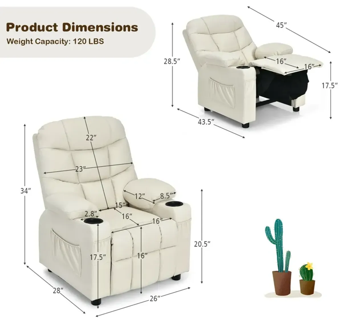 Kids Recliner Chair with Cup Holder and Footrest for Children