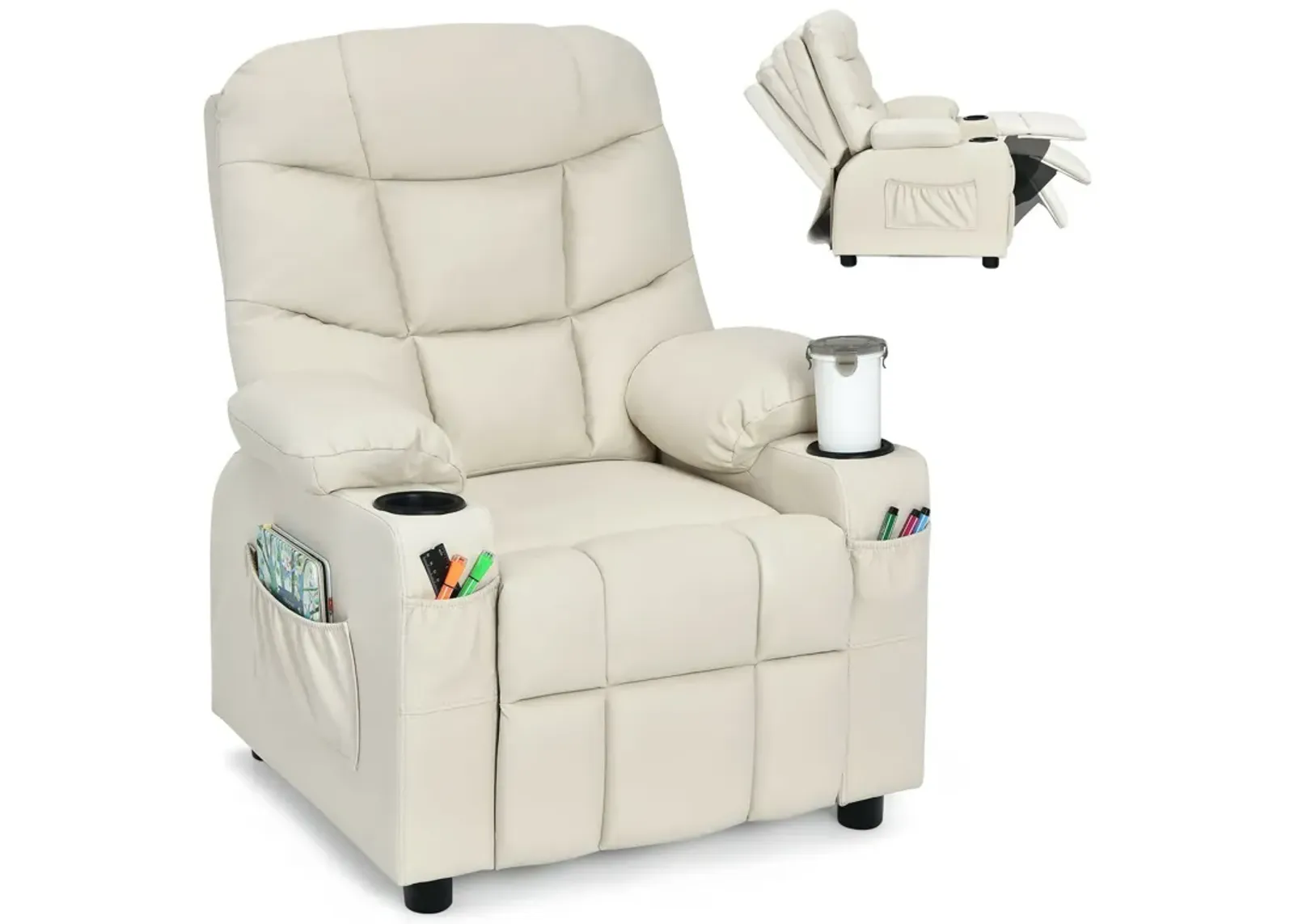 Kids Recliner Chair with Cup Holder and Footrest for Children