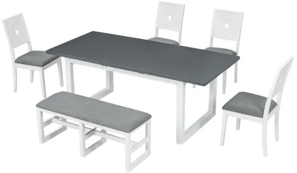 Modern 6-Piece Extendable Dining Set, White