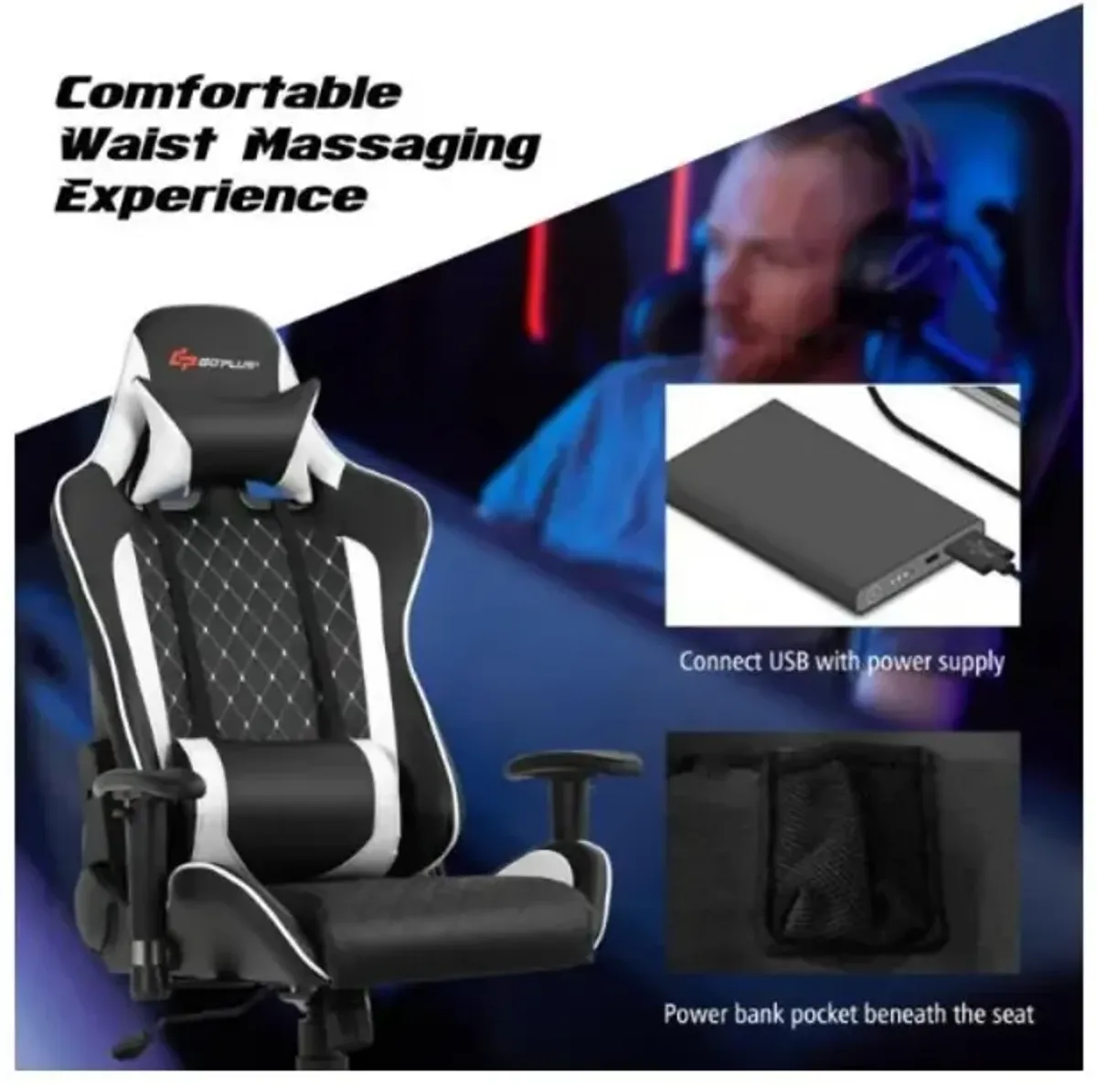 Hivvago Massage Gaming Chair with Lumbar Support and Headrest