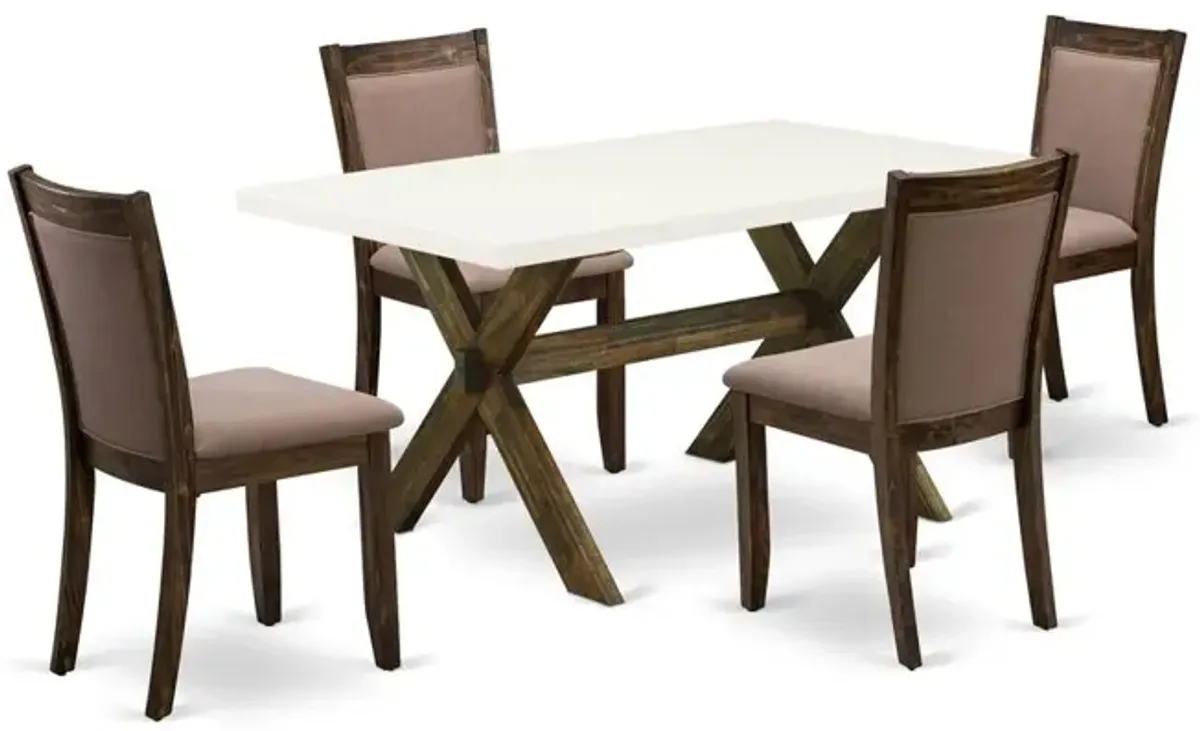 X726MZ748-5 - 5-Pc Dining Room Table Set - 4 Dining Chairs and 1 Kitchen Dining Table (Distressed Jacobean Finish)