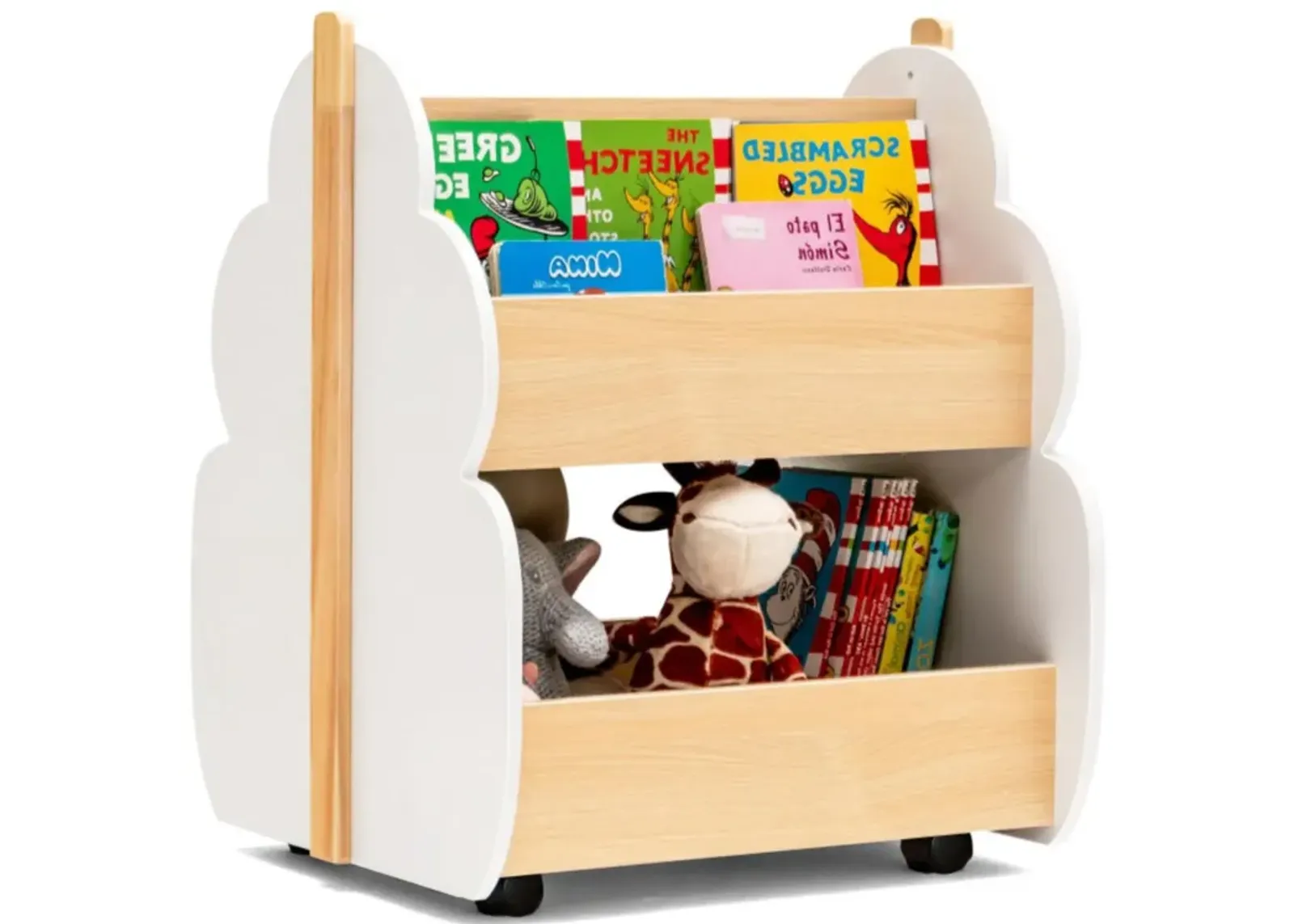 Hivvago Kids Wooden Bookshelf with Universal Wheels