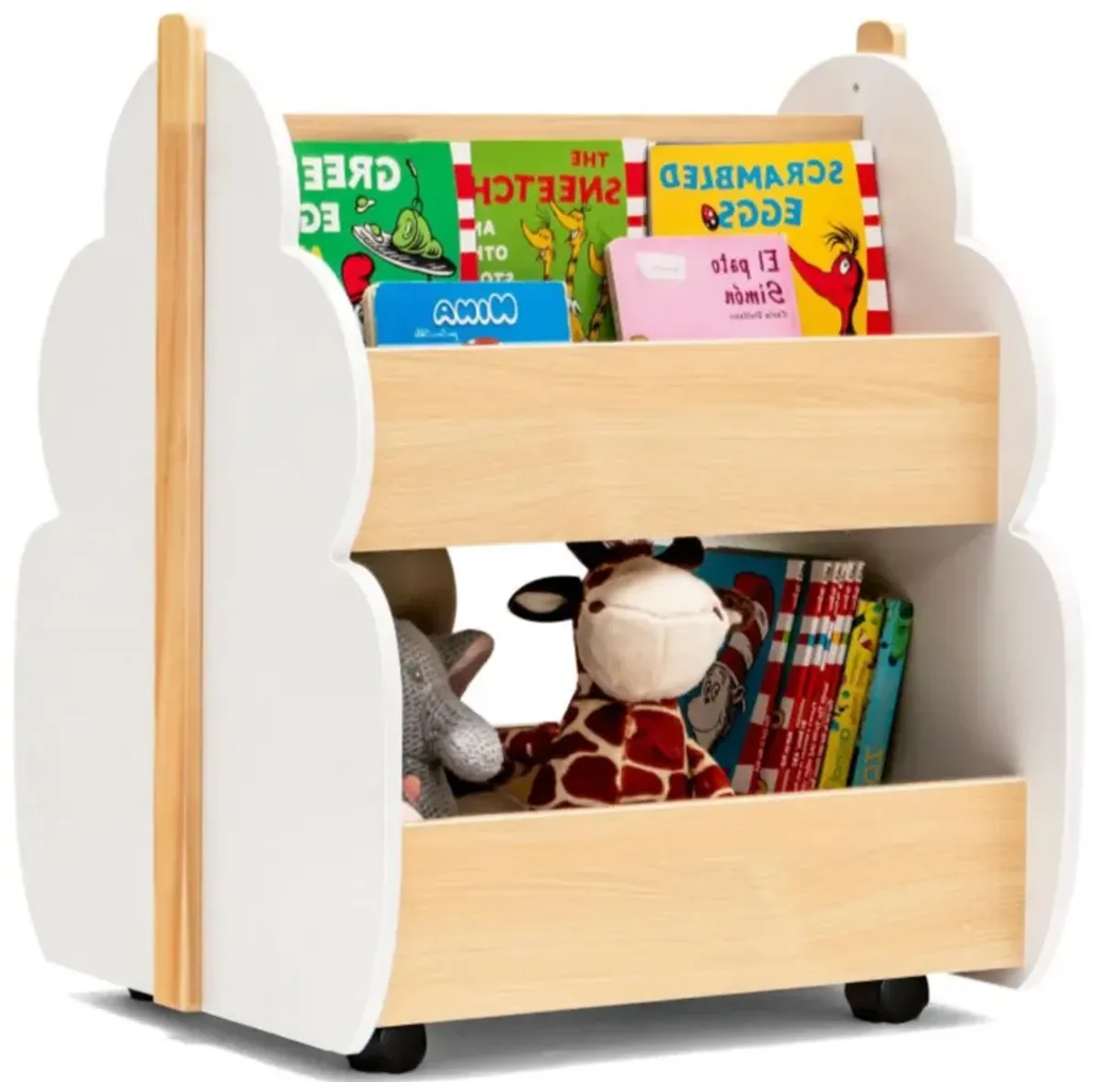 Hivvago Kids Wooden Bookshelf with Universal Wheels