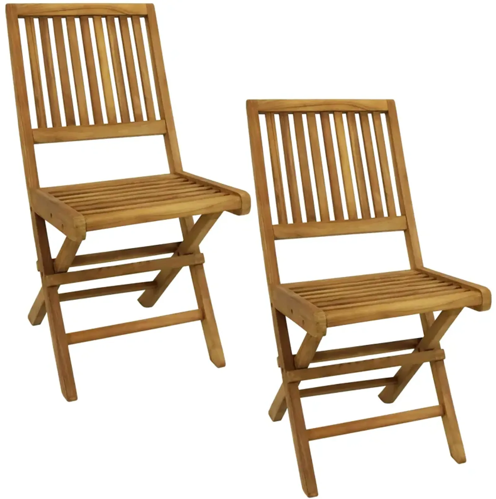 Sunnydaze Nantasket Solid Teak Folding Slat-Back Patio Chair