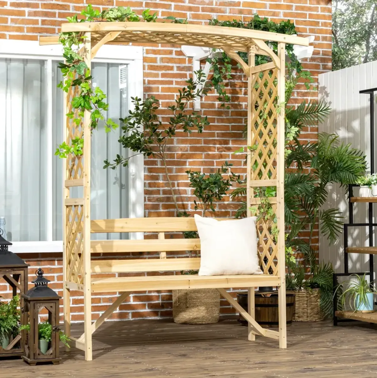 Natural Patio Seating: Wooden Garden Bench for Vines & Climbing Plants