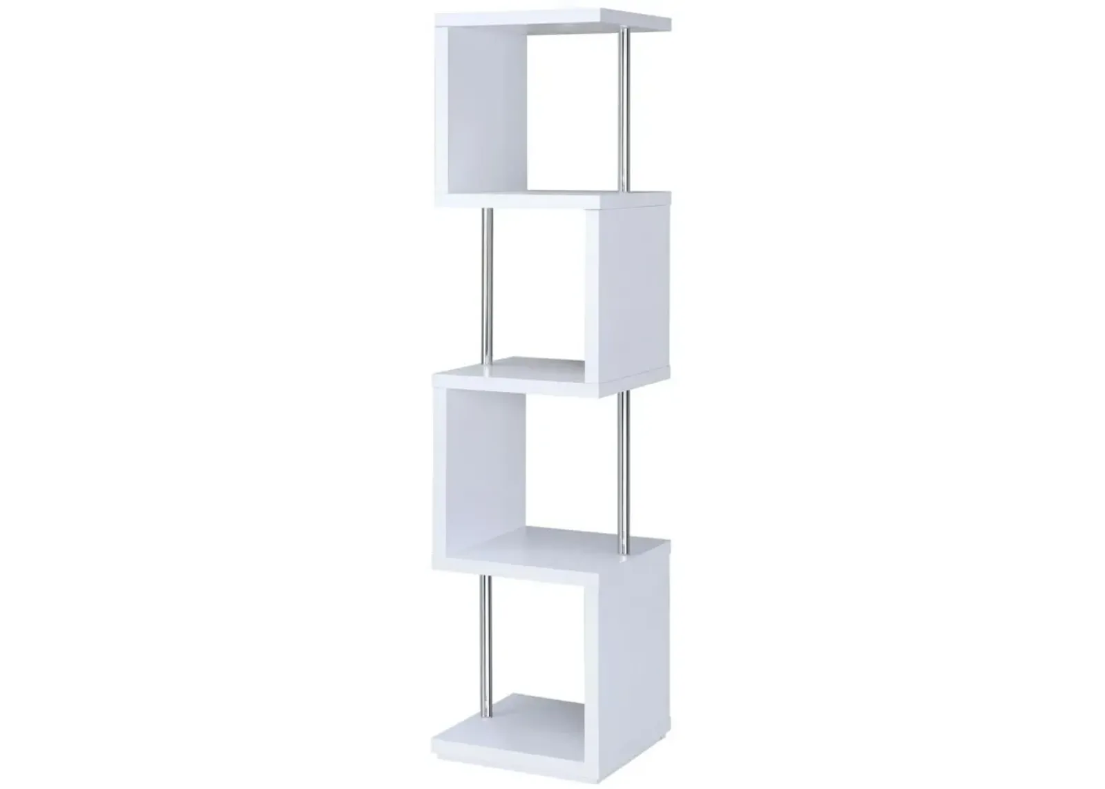 Modern Four Tier Wood And Metal  Bookcase, White