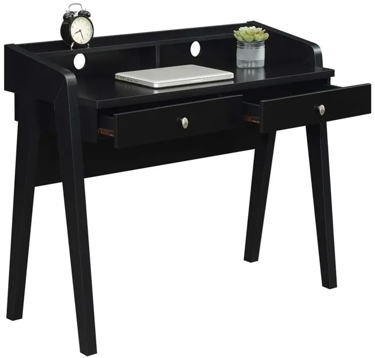 Convenience Concepts Newport Deluxe 2 Drawer Desk with Shelf, Black