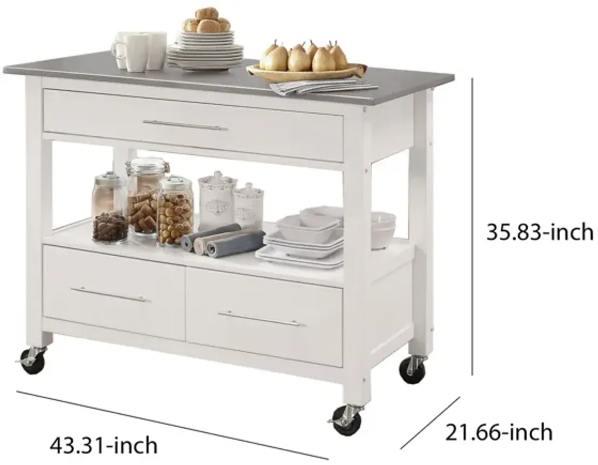 Kitchen Cart With Stainless Steel Top, Gray & White-Benzara