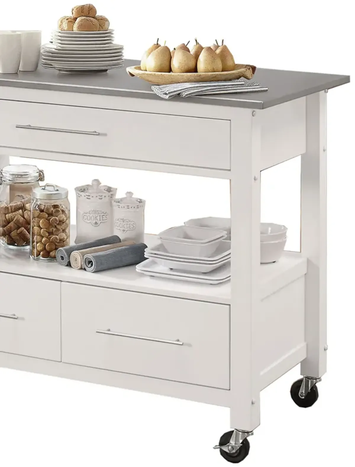 Kitchen Cart With Stainless Steel Top, Gray & White-Benzara