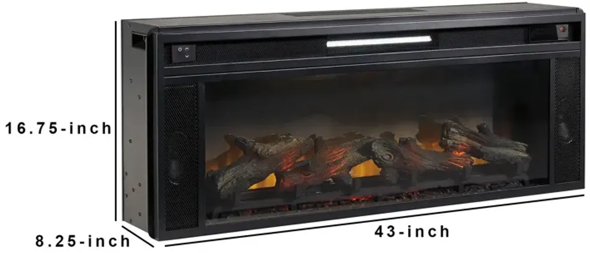 43 Inches Electric Fireplace Insert with Log Set Look, Black - Benzara