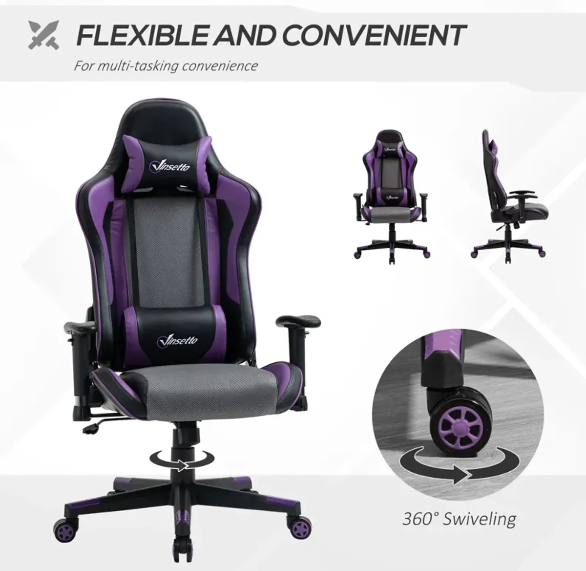 Black/Grey/Purple Gamer: Ergonomic High Back Office Chair