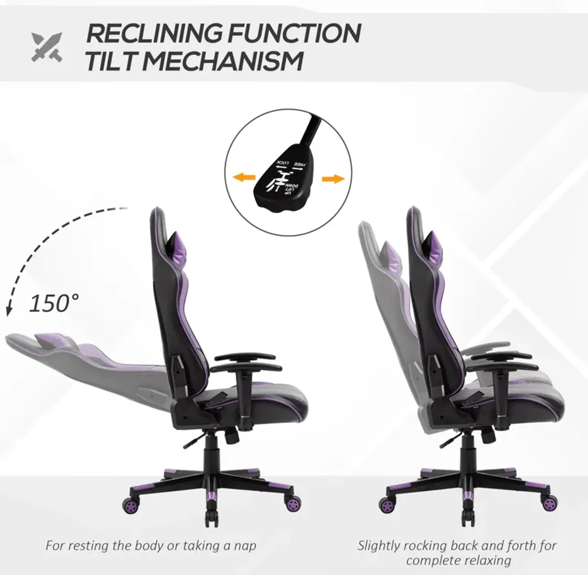 Black/Grey/Purple Gamer: Ergonomic High Back Office Chair