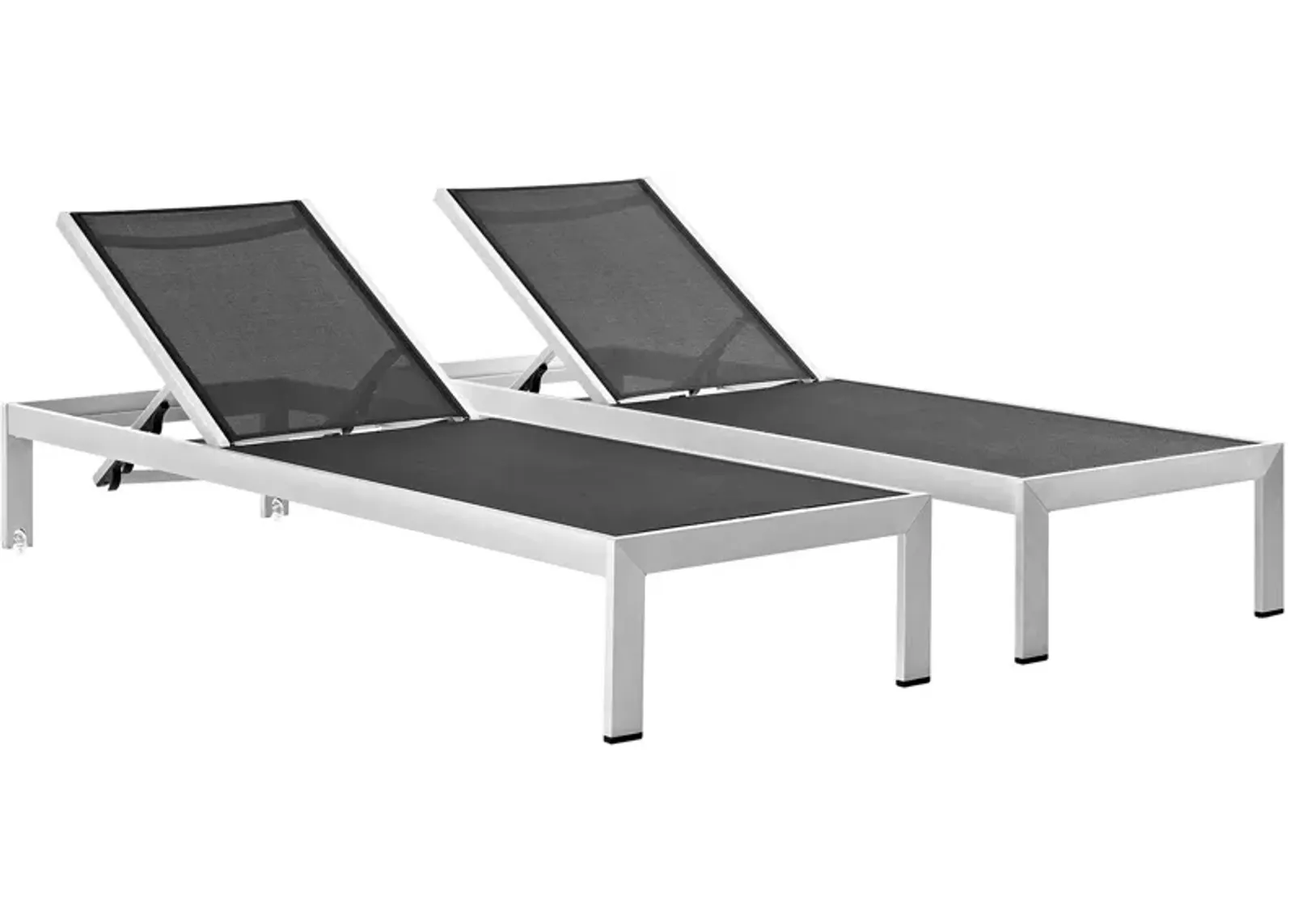 Shore Set of 2 Outdoor Patio Aluminum Chaise, Silver Black