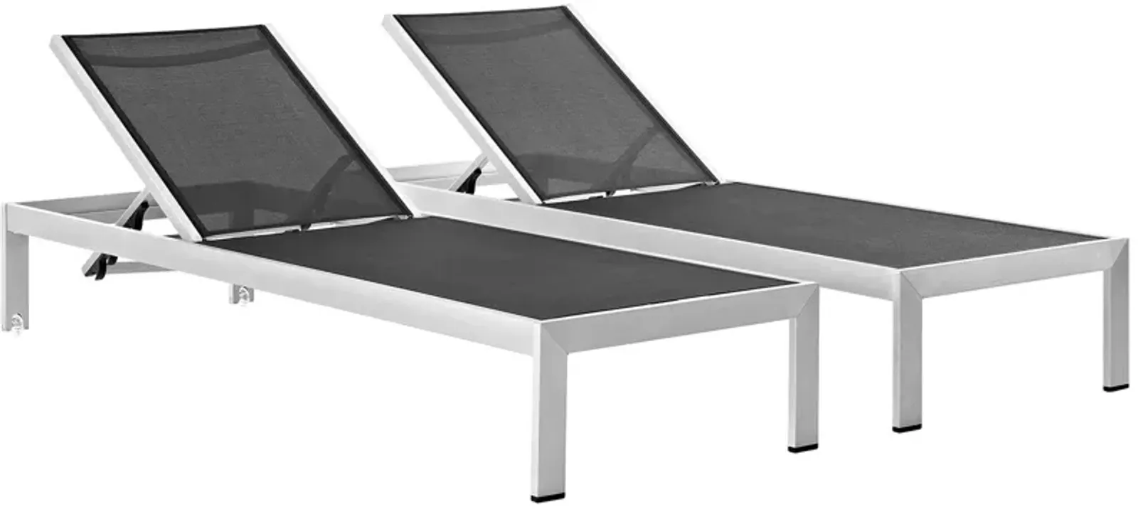 Shore Set of 2 Outdoor Patio Aluminum Chaise, Silver Black