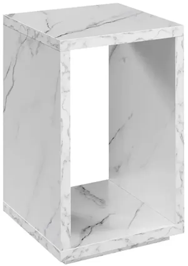 Convenience Concepts Northfield Admiral End Table with Shelf, White Faux Marble