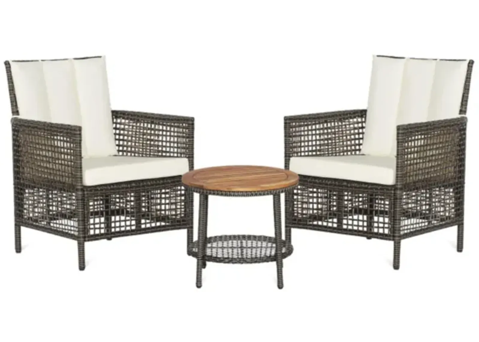 Hivvago 3 Pieces Patio Rattan Furniture Set with Cushioned Sofas and Wood Table Top