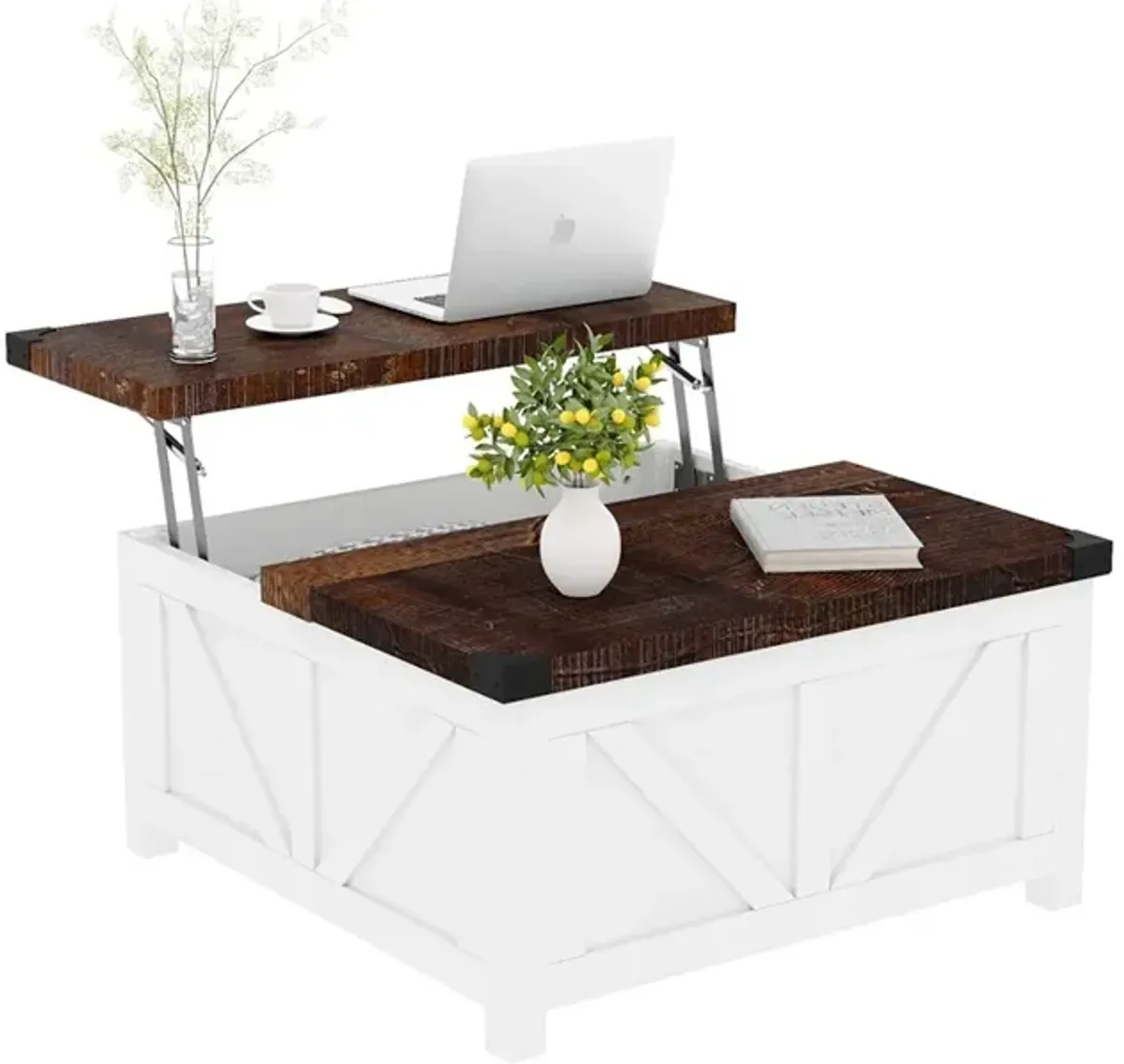 Jimeimen Wood Square Center Table with Charging Station & USB Ports