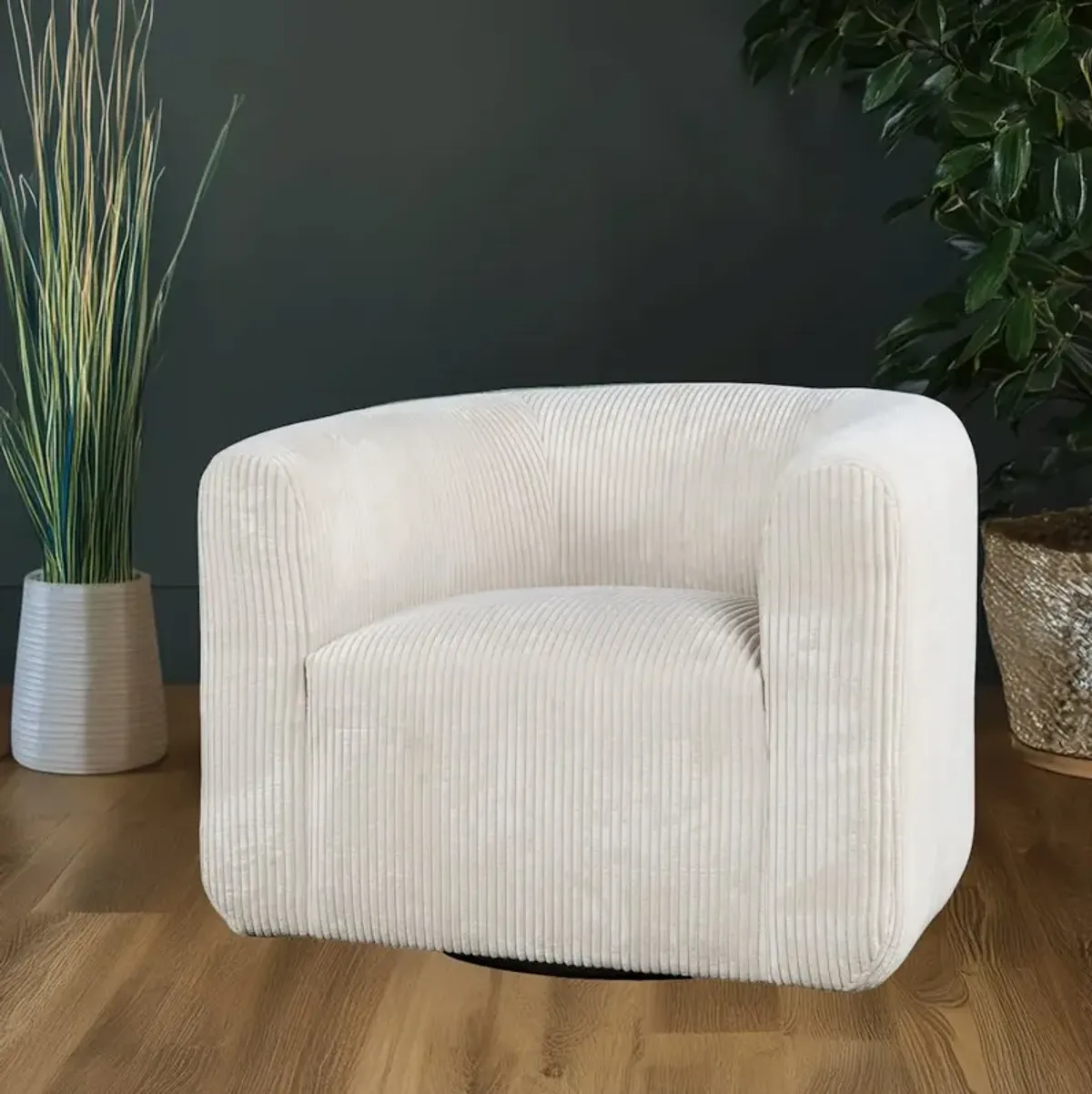 Jofran Biggs Modern Corduroy Upholstered Curved Barrel Swivel Accent Chair